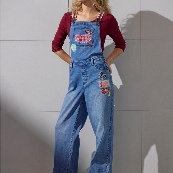 Stranger Things Patches Women's Denim Overalls Baggy - BoxLunch Exclusive - Picture 2 of 9